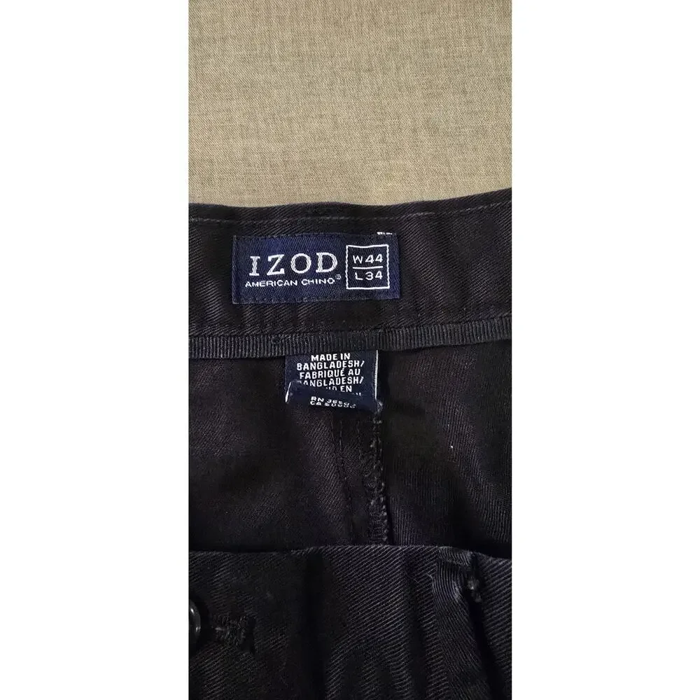 Izod American Chino Black Mens Size 44x34Classic Fit Stretch Waist Dress Pants
